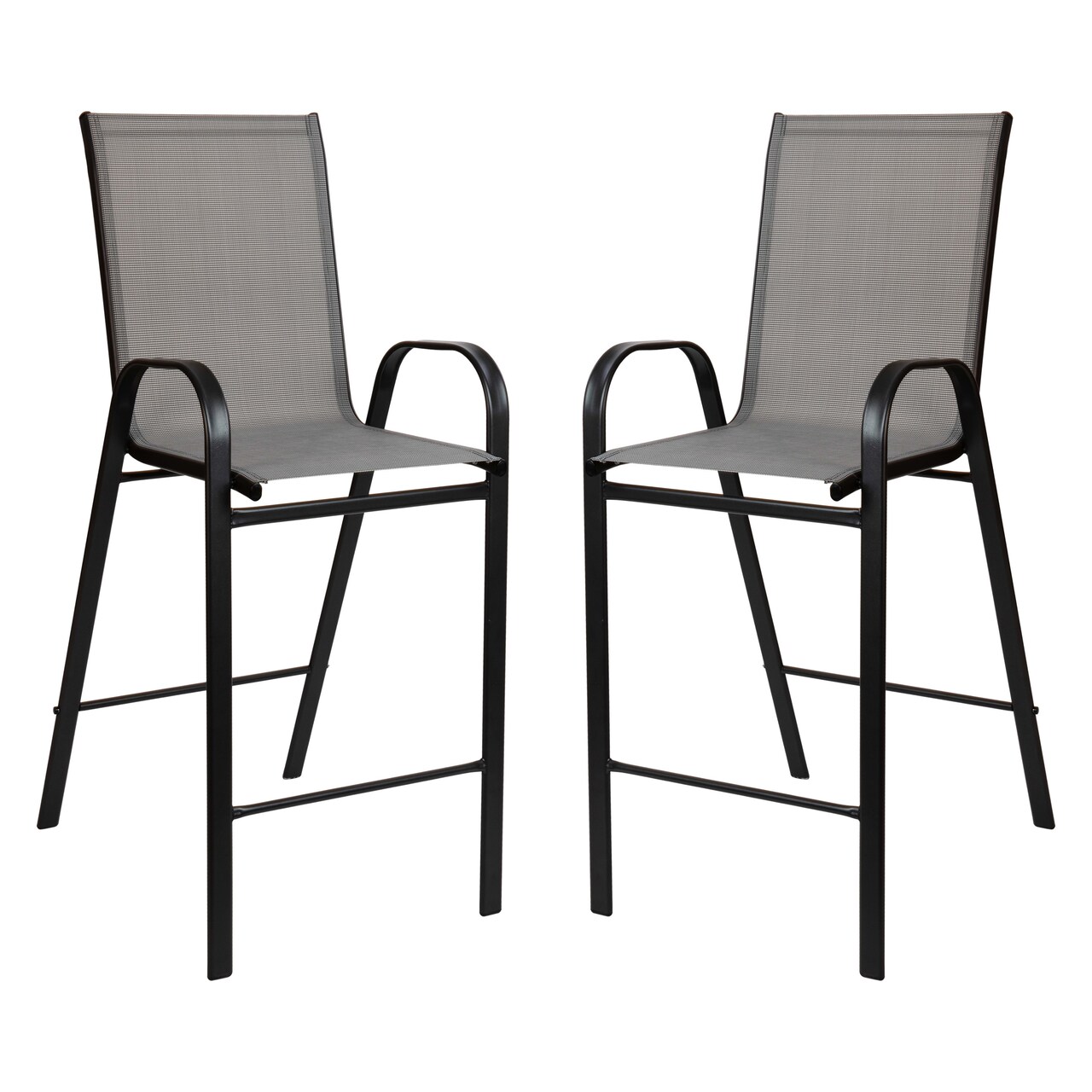 Merrick Lane Set of 2 Manado Series Metal Bar Height Patio Chairs with Flex Comfort Material
